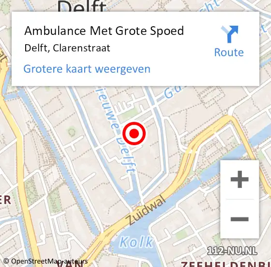 Locatie op kaart van de 112 melding: Ambulance Met Grote Spoed Naar Delft, Clarenstraat op 27 maart 2018 23:45