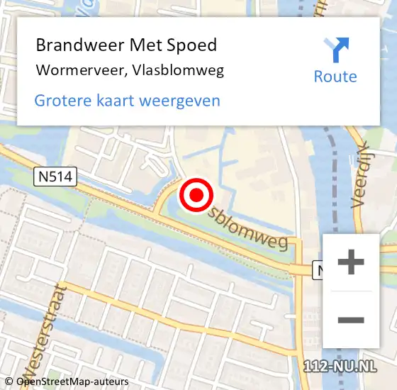 Locatie op kaart van de 112 melding: Brandweer Met Spoed Naar Wormerveer, Vlasblomweg op 28 maart 2018 01:23