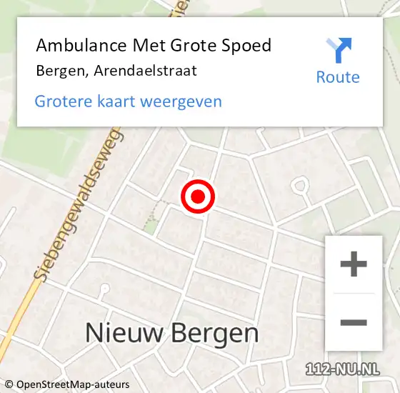 Locatie op kaart van de 112 melding: Ambulance Met Grote Spoed Naar Bergen, Arendaelstraat op 28 maart 2018 01:42