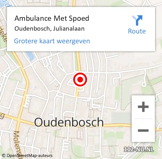 Locatie op kaart van de 112 melding: Ambulance Met Spoed Naar Oudenbosch, Julianalaan op 28 maart 2018 04:46