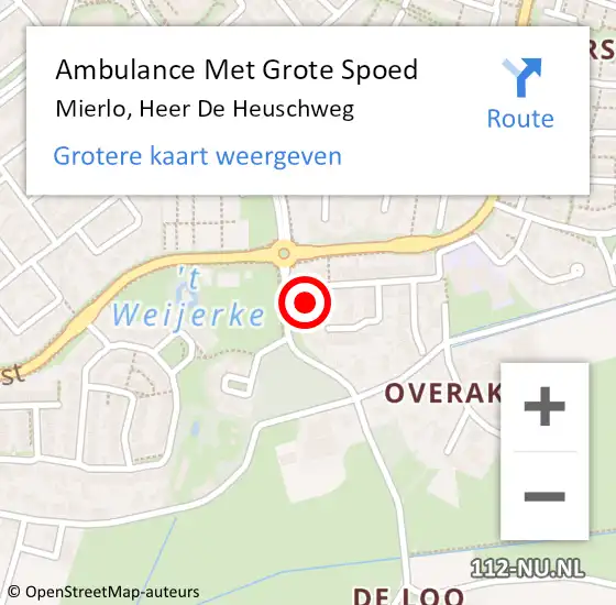 Locatie op kaart van de 112 melding: Ambulance Met Grote Spoed Naar Mierlo, Heer De Heuschweg op 28 maart 2018 04:54
