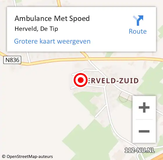Locatie op kaart van de 112 melding: Ambulance Met Spoed Naar Herveld, De Tip op 28 maart 2018 08:20