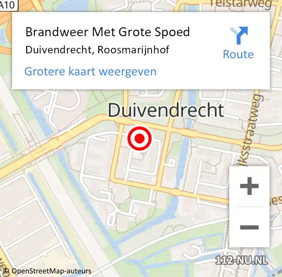 Locatie op kaart van de 112 melding: Brandweer Met Grote Spoed Naar Duivendrecht, Roosmarijnhof op 28 maart 2018 10:53