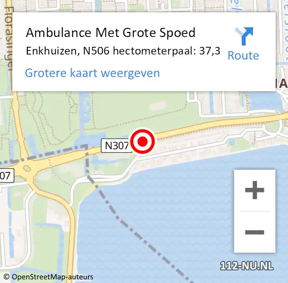 Locatie op kaart van de 112 melding: Ambulance Met Grote Spoed Naar Enkhuizen, N506 hectometerpaal: 37,3 op 28 maart 2018 11:38