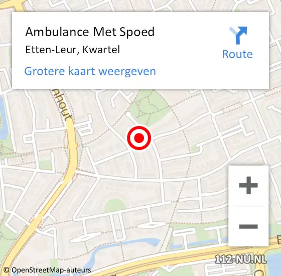 Locatie op kaart van de 112 melding: Ambulance Met Spoed Naar Etten-Leur, Kwartel op 28 maart 2018 12:28