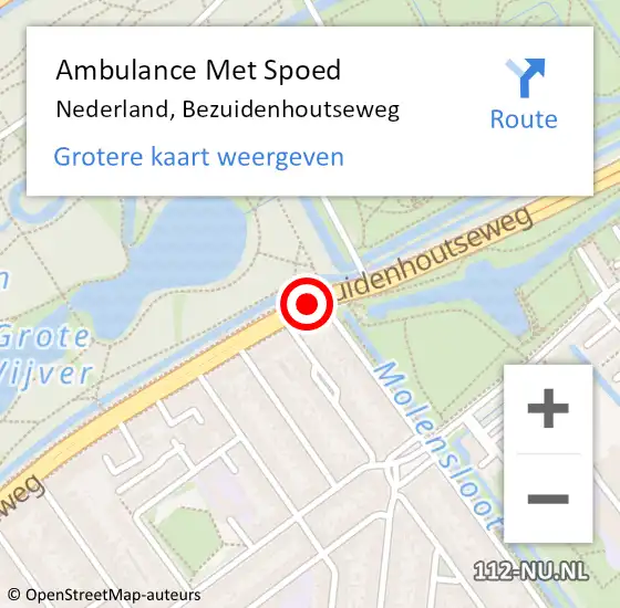Locatie op kaart van de 112 melding: Ambulance Met Spoed Naar Nederland, Bezuidenhoutseweg op 28 maart 2018 13:09