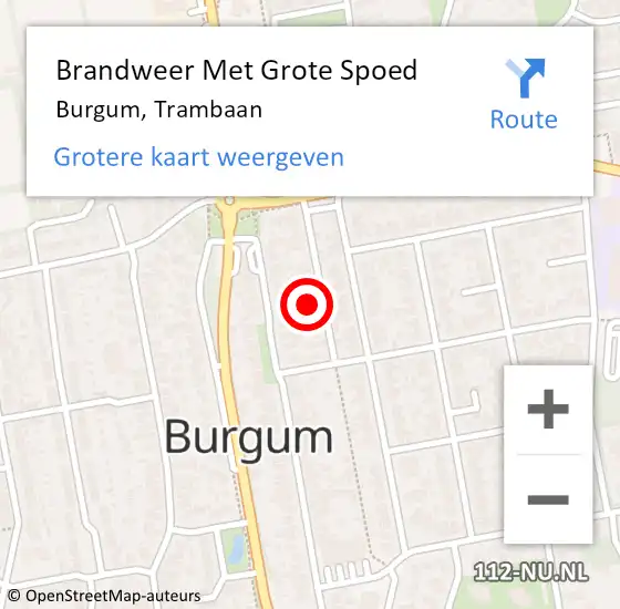 Locatie op kaart van de 112 melding: Brandweer Met Grote Spoed Naar Burgum, Trambaan op 28 maart 2018 13:26