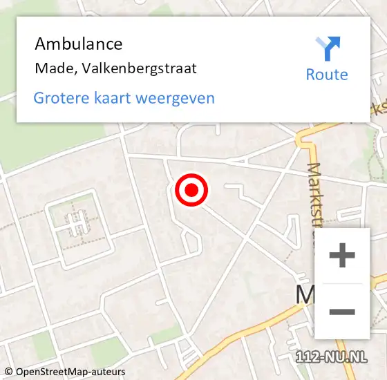 Locatie op kaart van de 112 melding: Ambulance Made, Valkenbergstraat op 28 maart 2018 14:30