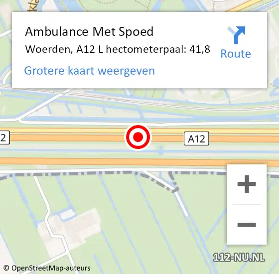 Locatie op kaart van de 112 melding: Ambulance Met Spoed Naar Woerden, A12 R hectometerpaal: 42,2 op 28 maart 2018 14:35