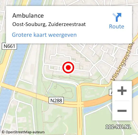 Locatie op kaart van de 112 melding: Ambulance Oost-Souburg, Zuiderzeestraat op 28 maart 2018 15:24