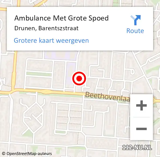 Locatie op kaart van de 112 melding: Ambulance Met Grote Spoed Naar Drunen, Barentszstraat op 28 maart 2018 15:53