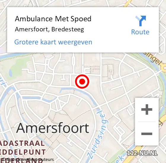 Locatie op kaart van de 112 melding: Ambulance Met Spoed Naar Amersfoort, Bredesteeg op 28 maart 2018 16:16