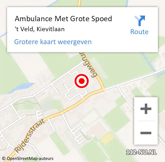 Locatie op kaart van de 112 melding: Ambulance Met Grote Spoed Naar 't Veld, Kievitlaan op 28 maart 2018 18:49