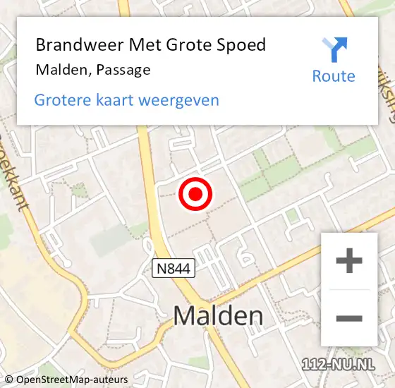 Locatie op kaart van de 112 melding: Brandweer Met Grote Spoed Naar Malden, Passage op 28 maart 2018 20:53