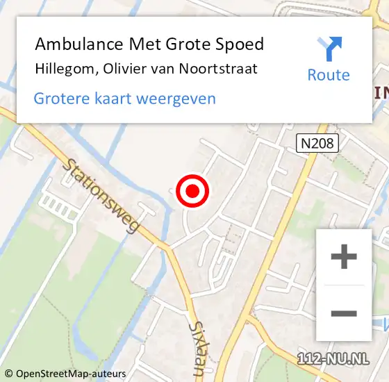 Locatie op kaart van de 112 melding: Ambulance Met Grote Spoed Naar Hillegom, Olivier van Noortstraat op 28 maart 2018 21:34