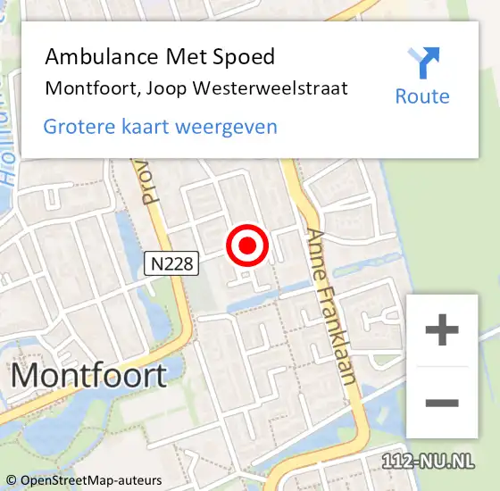 Locatie op kaart van de 112 melding: Ambulance Met Spoed Naar Montfoort, Joop Westerweelstraat op 28 maart 2018 22:04