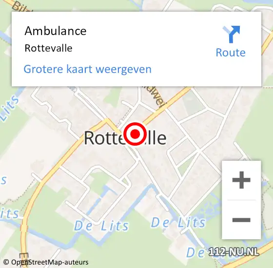 Locatie op kaart van de 112 melding: Ambulance Rottevalle op 20 februari 2014 14:07