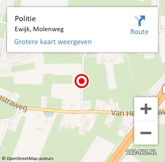 Locatie op kaart van de 112 melding: Politie Ewijk, Molenweg op 29 maart 2018 06:48