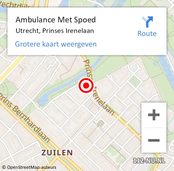 Locatie op kaart van de 112 melding: Ambulance Met Spoed Naar Utrecht, Prinses Irenelaan op 29 maart 2018 07:10