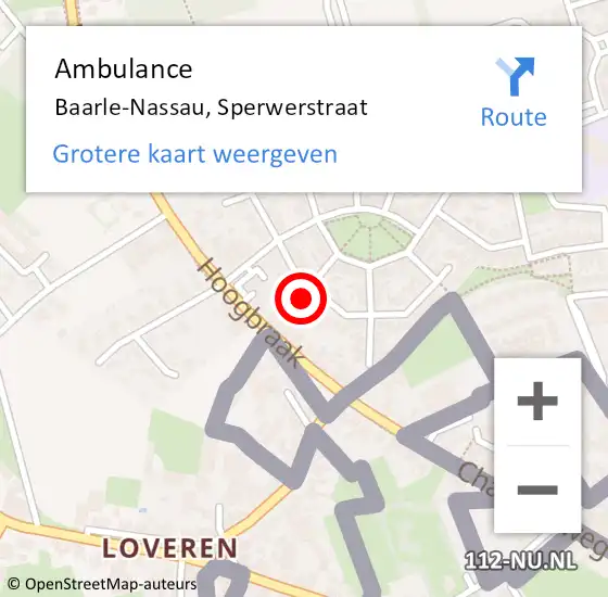 Locatie op kaart van de 112 melding: Ambulance Baarle-Nassau, Sperwerstraat op 29 maart 2018 09:45