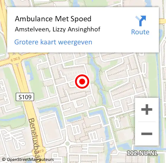Locatie op kaart van de 112 melding: Ambulance Met Spoed Naar Amstelveen, Lizzy Ansinghhof op 20 februari 2014 14:51