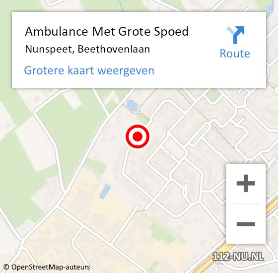 Locatie op kaart van de 112 melding: Ambulance Met Grote Spoed Naar Nunspeet, Beethovenlaan op 29 maart 2018 12:05