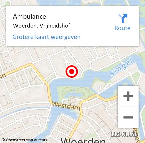 Locatie op kaart van de 112 melding: Ambulance Woerden, Vrijheidshof op 29 maart 2018 13:04