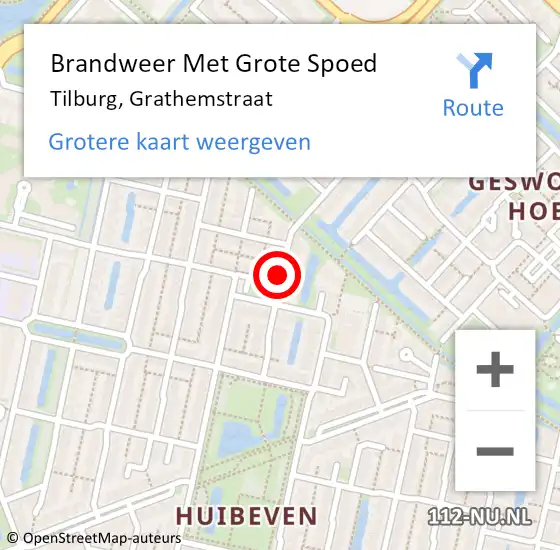 Locatie op kaart van de 112 melding: Brandweer Met Grote Spoed Naar Tilburg, Grathemstraat op 29 maart 2018 13:23