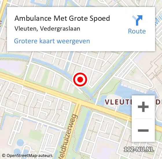 Locatie op kaart van de 112 melding: Ambulance Met Grote Spoed Naar Vleuten, Vedergraslaan op 29 maart 2018 14:18