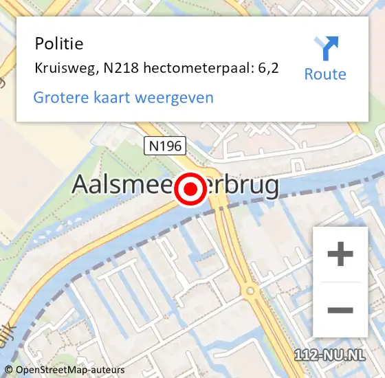 Locatie op kaart van de 112 melding: Politie Kruisweg, N218 hectometerpaal: 6,2 op 29 maart 2018 15:19
