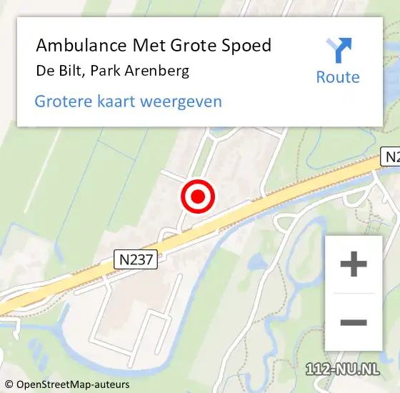 Locatie op kaart van de 112 melding: Ambulance Met Grote Spoed Naar De Bilt, Park Arenberg op 29 maart 2018 15:34