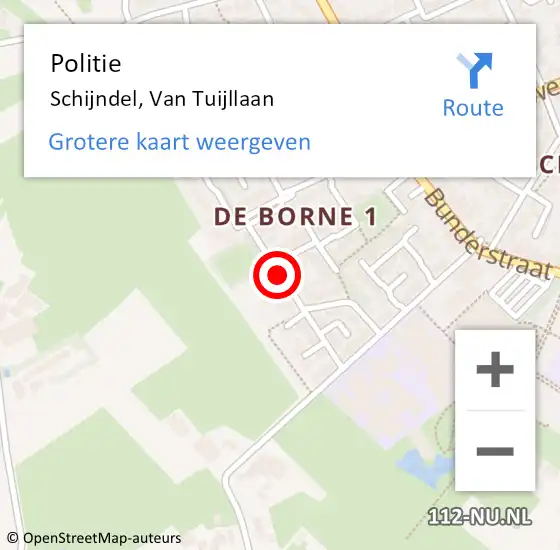 Locatie op kaart van de 112 melding: Politie Schijndel, Van Tuijllaan op 29 maart 2018 16:43