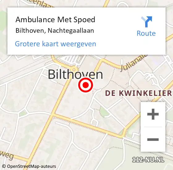 Locatie op kaart van de 112 melding: Ambulance Met Spoed Naar Bilthoven, Nachtegaallaan op 29 maart 2018 19:22