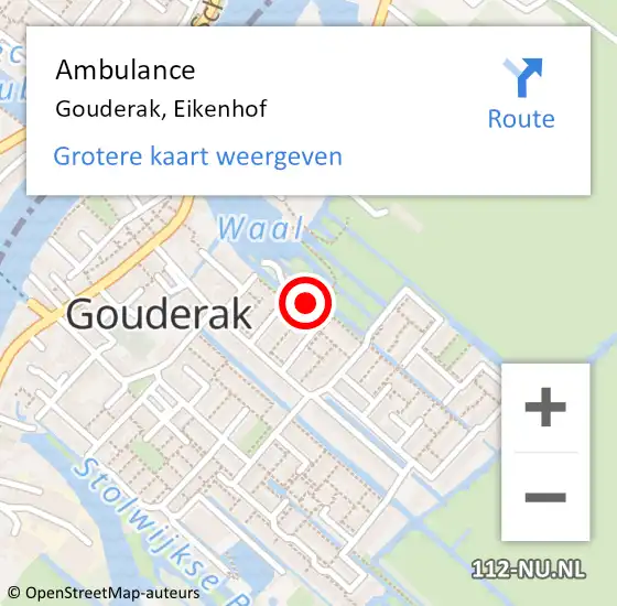 Locatie op kaart van de 112 melding: Ambulance Gouderak, Eikenhof op 20 februari 2014 15:47