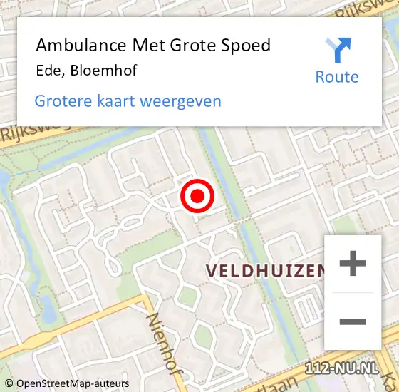 Locatie op kaart van de 112 melding: Ambulance Met Grote Spoed Naar Ede, Bloemhof op 29 maart 2018 21:38
