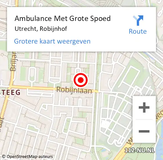 Locatie op kaart van de 112 melding: Ambulance Met Grote Spoed Naar Utrecht, Robijnhof op 29 maart 2018 22:02