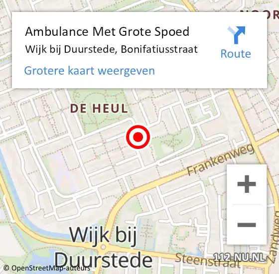 Locatie op kaart van de 112 melding: Ambulance Met Grote Spoed Naar Wijk bij Duurstede, Bonifatiusstraat op 30 maart 2018 00:19