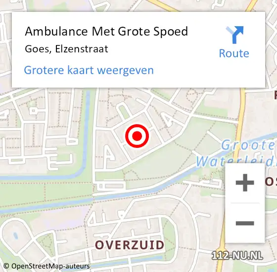 Locatie op kaart van de 112 melding: Ambulance Met Grote Spoed Naar Goes, Elzenstraat op 30 maart 2018 01:03