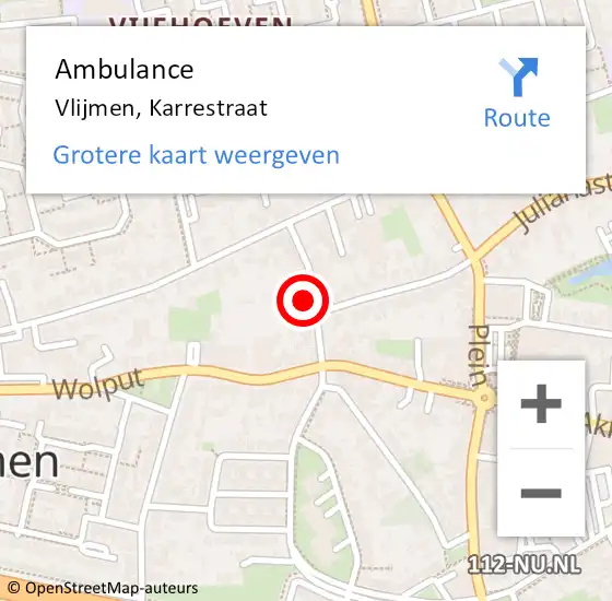 Locatie op kaart van de 112 melding: Ambulance Vlijmen, Karrestraat op 30 maart 2018 09:04