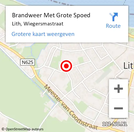 Locatie op kaart van de 112 melding: Brandweer Met Grote Spoed Naar Lith, Wiegersmastraat op 30 maart 2018 09:10