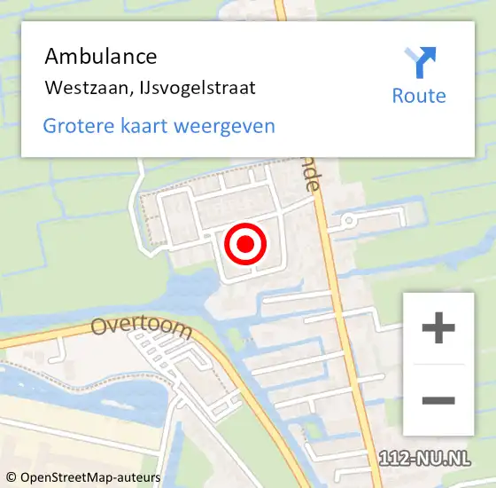 Locatie op kaart van de 112 melding: Ambulance Westzaan, IJsvogelstraat op 30 maart 2018 12:23