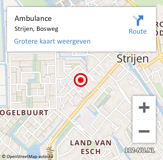 Locatie op kaart van de 112 melding: Ambulance Strijen, Bosweg op 30 maart 2018 13:21
