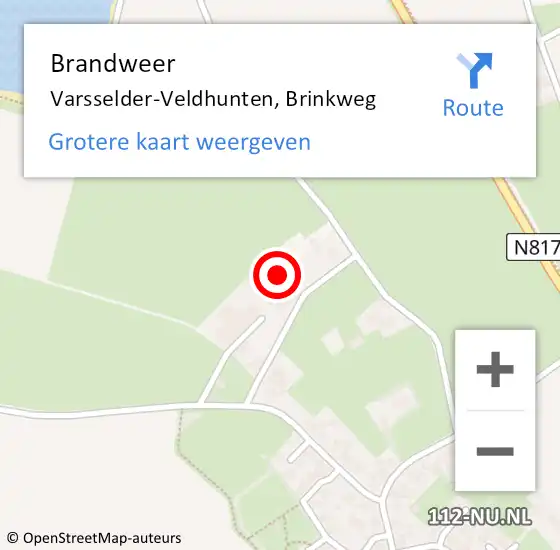 Locatie op kaart van de 112 melding: Brandweer Varsselder-Veldhunten, Brinkweg op 20 februari 2014 17:09