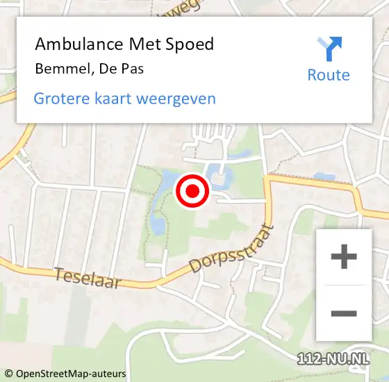 Locatie op kaart van de 112 melding: Ambulance Met Spoed Naar Bemmel, De Pas op 30 maart 2018 16:51