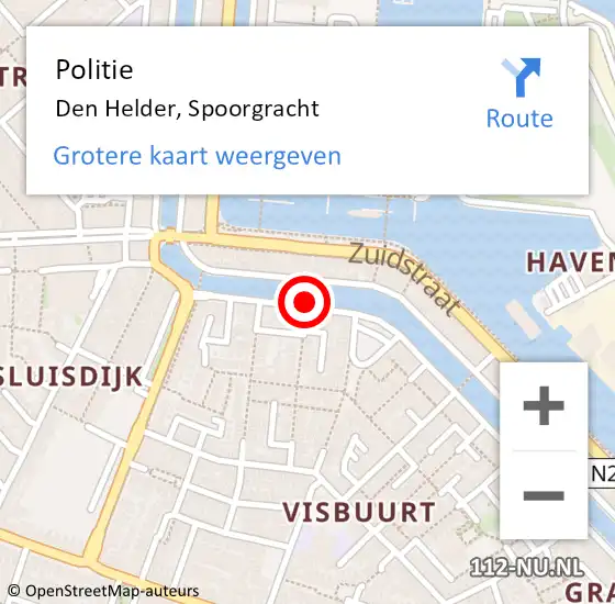 Locatie op kaart van de 112 melding: Politie Den Helder, Spoorgracht op 30 maart 2018 17:36