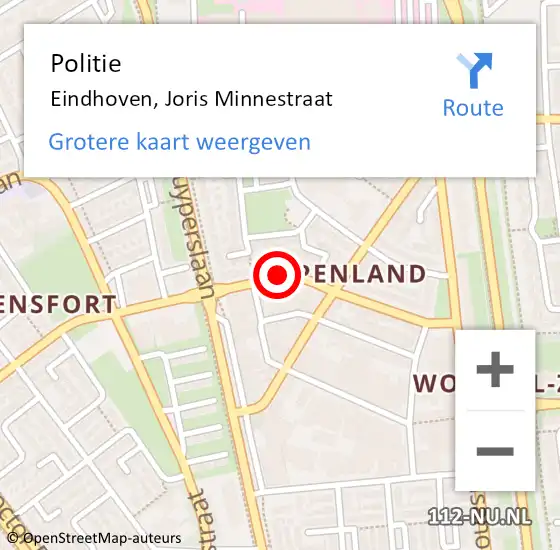 Locatie op kaart van de 112 melding: Politie Eindhoven, Joris Minnestraat op 30 maart 2018 21:05