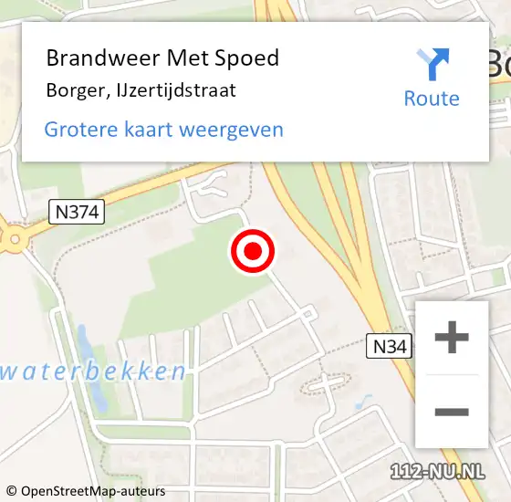 Locatie op kaart van de 112 melding: Brandweer Met Spoed Naar Borger, IJzertijdstraat op 30 maart 2018 21:54