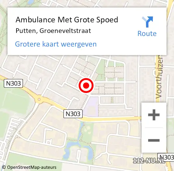 Locatie op kaart van de 112 melding: Ambulance Met Grote Spoed Naar Putten, Groeneveltstraat op 30 maart 2018 21:58