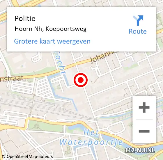 Locatie op kaart van de 112 melding: Politie Hoorn Nh, Koepoortsweg op 30 maart 2018 22:37