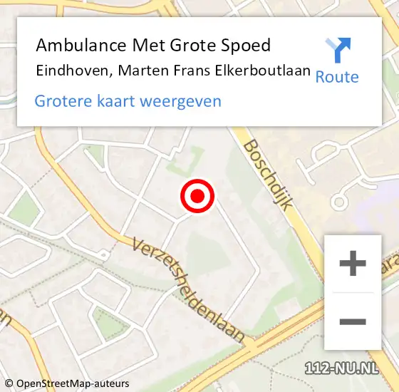 Locatie op kaart van de 112 melding: Ambulance Met Grote Spoed Naar Eindhoven, Marten Frans Elkerboutlaan op 31 maart 2018 01:02